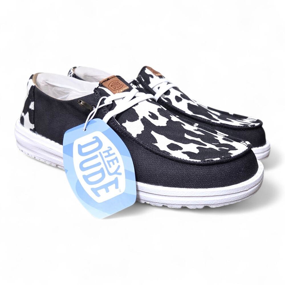 Hey Dude Wendy Cow Print Shoes Women's Sizes Slip On Casual Loafers - NEW IN BOX